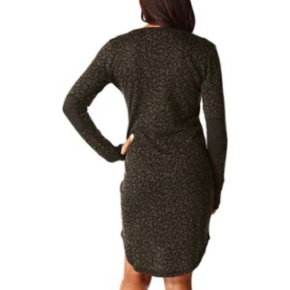 Kavu Deva Long Sleeve Knit Casual Thumb Hole Athleisure MIDI Dress Black / Green - Picture 15 of 15